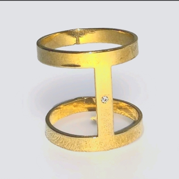 Steve Madden Jewelry - Steve Madden Double Band - Knuckle RINGW/ Crystal Gold Plated  Size 7 NEW